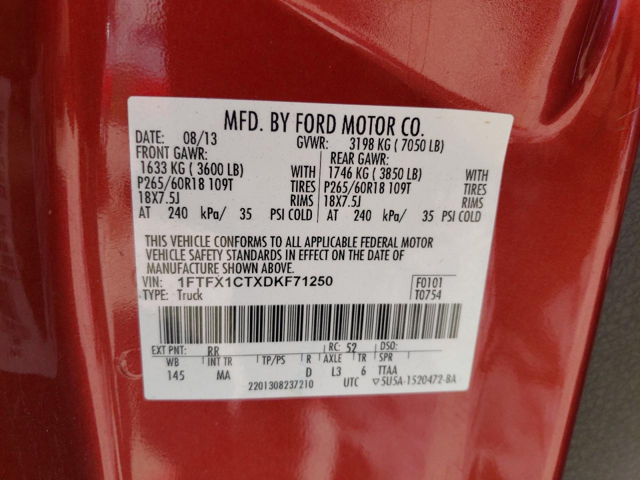 Photo 11 VIN: 1FTFX1CTXDKF71250 - FORD F-150 