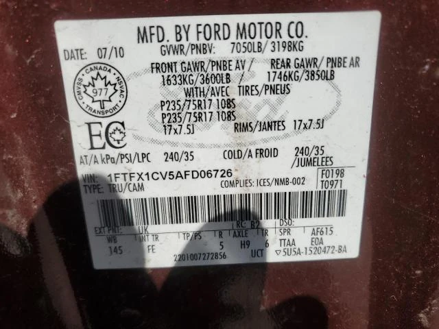 Photo 11 VIN: 1FTFX1CV5AFD06726 - FORD F150 SUPER 