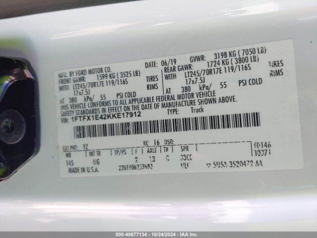 Photo 8 VIN: 1FTFX1E42KKE17912 - FORD F-150 