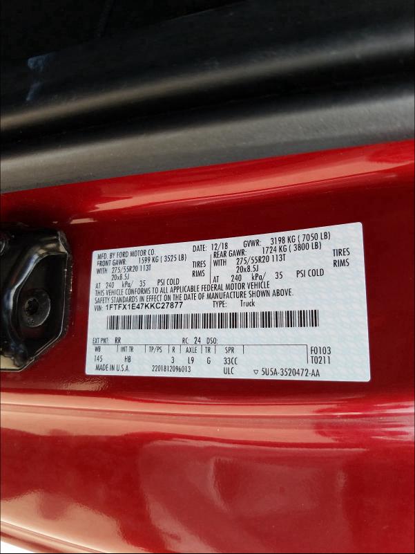 Photo 9 VIN: 1FTFX1E47KKC27877 - FORD F150 SUPER 