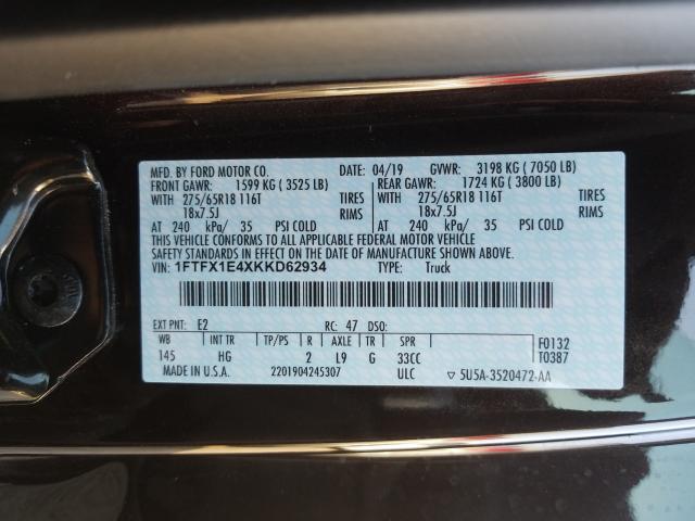 Photo 9 VIN: 1FTFX1E4XKKD62934 - FORD F150 SUPER 