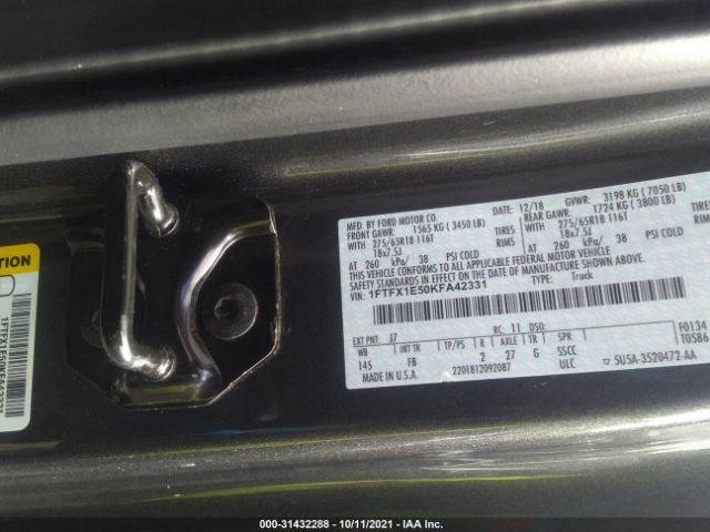 Photo 8 VIN: 1FTFX1E50KFA42331 - FORD F 150 