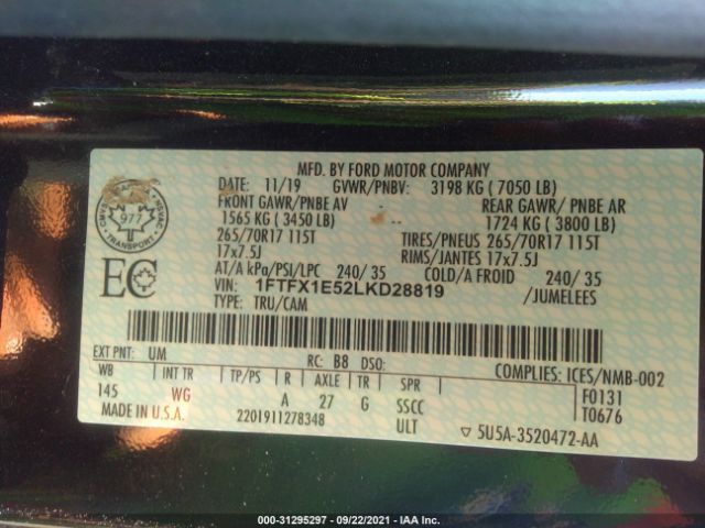 Photo 8 VIN: 1FTFX1E52LKD28819 - FORD F-150 