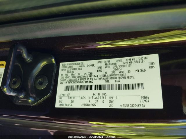 Photo 8 VIN: 1FTFX1E53KKF05862 - FORD F-150 