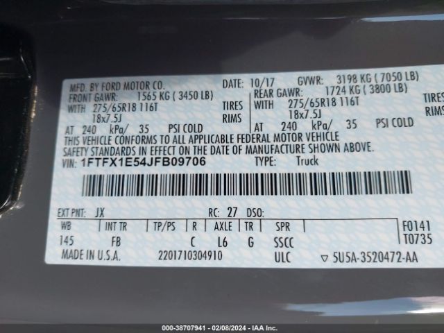 Photo 8 VIN: 1FTFX1E54JFB09706 - FORD F-150 