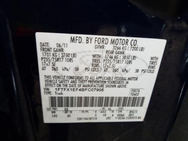 Photo 9 VIN: 1FTFX1EF0BFA42872 - FORD F150 SUPER 