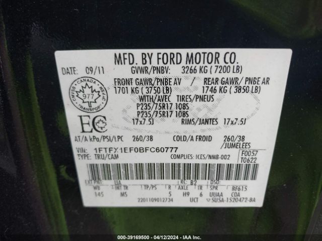 Photo 8 VIN: 1FTFX1EF0BFC60777 - FORD F-150 