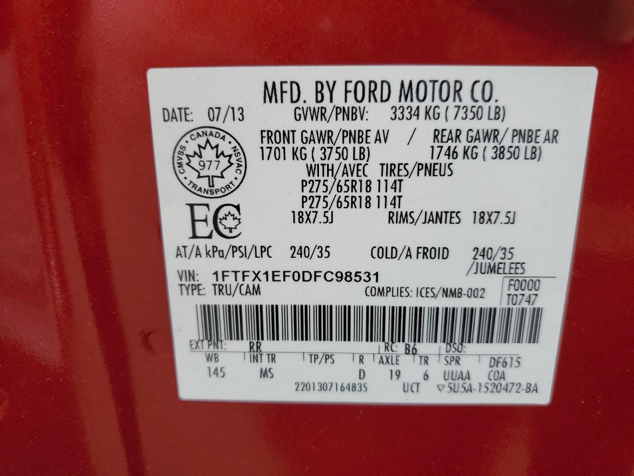 Photo 11 VIN: 1FTFX1EF0DFC98531 - FORD F-150 