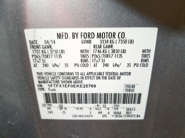 Photo 9 VIN: 1FTFX1EF0EKE25769 - FORD F150 SUPER 