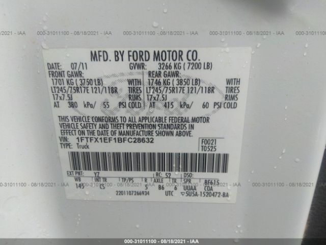 Photo 8 VIN: 1FTFX1EF1BFC28632 - FORD F-150 