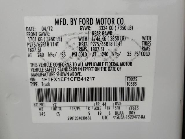 Photo 11 VIN: 1FTFX1EF1CFB41217 - FORD F150 SUPER 