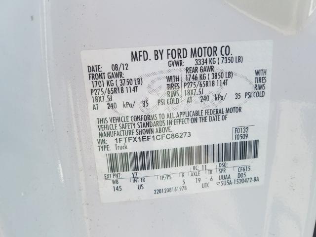 Photo 9 VIN: 1FTFX1EF1CFC86273 - FORD F150 SUPER 