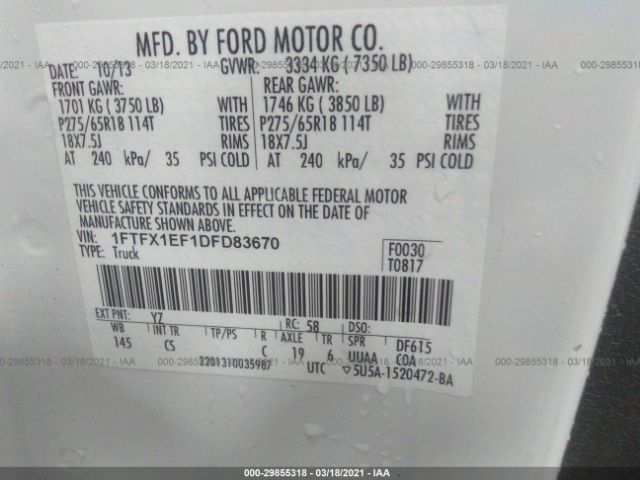 Photo 8 VIN: 1FTFX1EF1DFD83670 - FORD F-150 