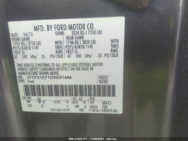 Photo 8 VIN: 1FTFX1EF1DKE81444 - FORD F-150 