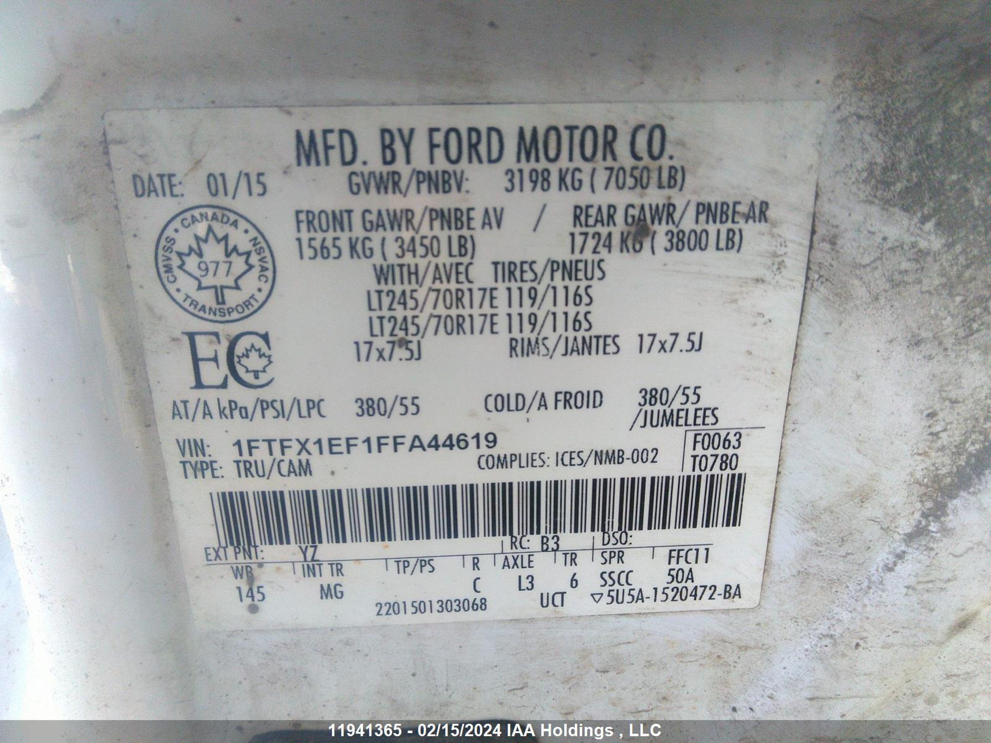 Photo 8 VIN: 1FTFX1EF1FFA44619 - FORD F-150 