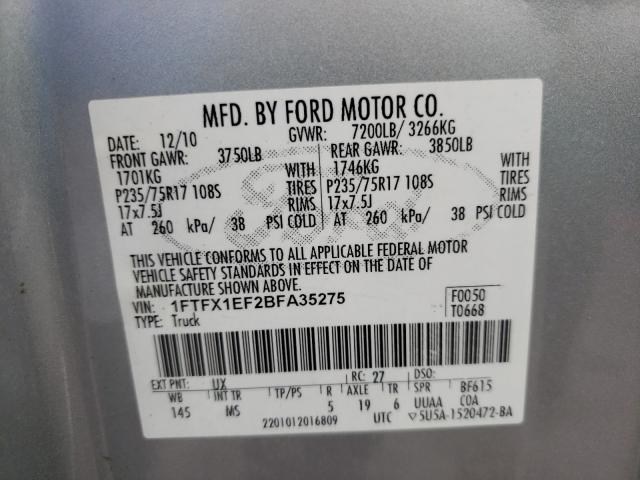 Photo 9 VIN: 1FTFX1EF2BFA35275 - FORD F150 SUPER 