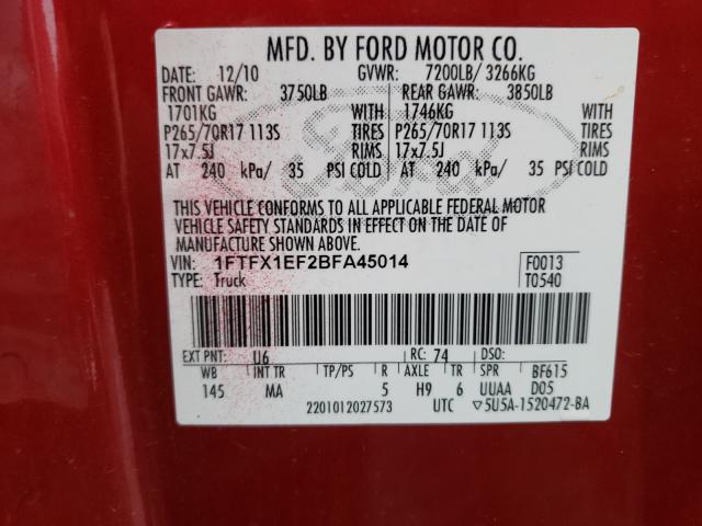 Photo 9 VIN: 1FTFX1EF2BFA45014 - FORD F150 SUPER 