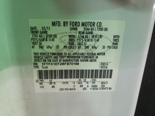 Photo 9 VIN: 1FTFX1EF2BFB70188 - FORD F150 SUPER 