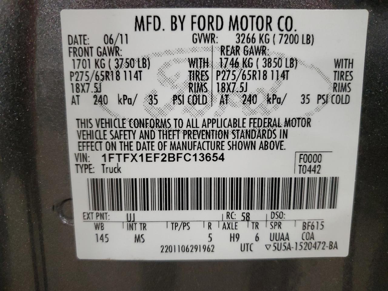 Photo 11 VIN: 1FTFX1EF2BFC13654 - FORD F-150 