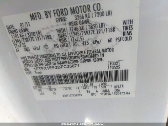 Photo 8 VIN: 1FTFX1EF2BFC35671 - FORD F-150 