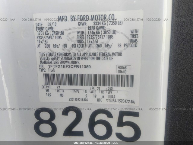 Photo 8 VIN: 1FTFX1EF2CFB11059 - FORD F-150 