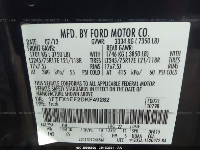 Photo 8 VIN: 1FTFX1EF2DKF49282 - FORD F-150 