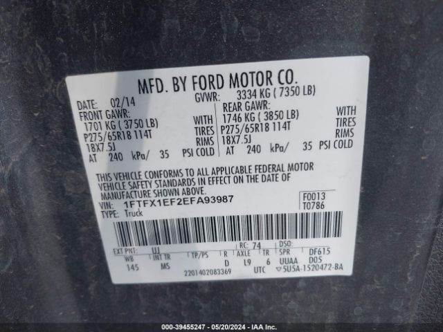 Photo 8 VIN: 1FTFX1EF2EFA93987 - FORD F150 