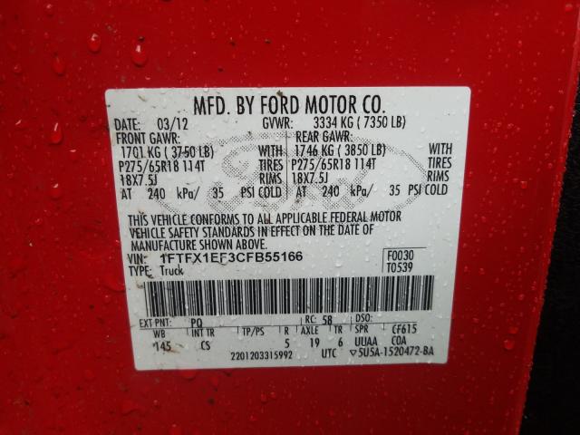 Photo 9 VIN: 1FTFX1EF3CFB55166 - FORD F150 SUPER 