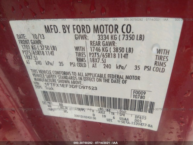 Photo 8 VIN: 1FTFX1EF3DFD97523 - FORD F-150 