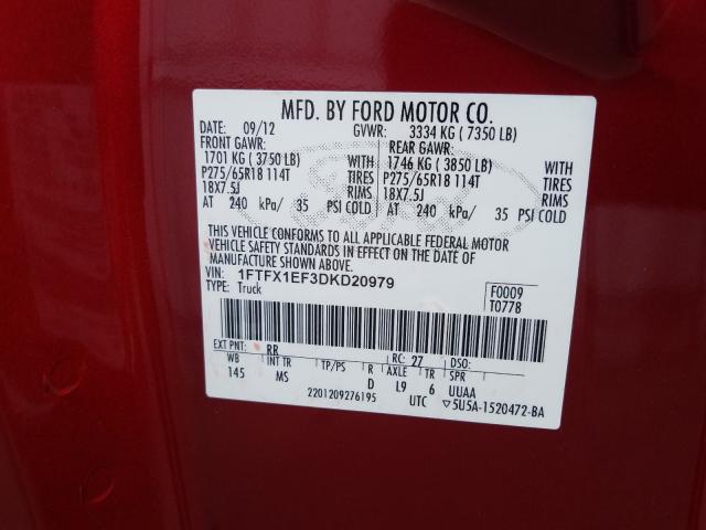 Photo 9 VIN: 1FTFX1EF3DKD20979 - FORD F150 SUPER 