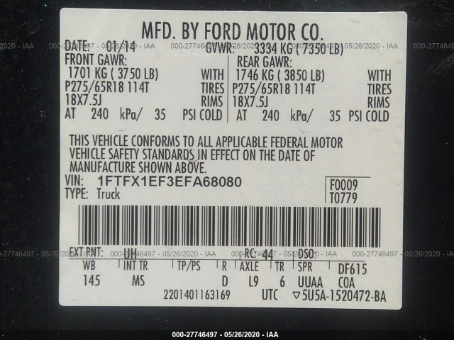 Photo 8 VIN: 1FTFX1EF3EFA68080 - FORD F-150 