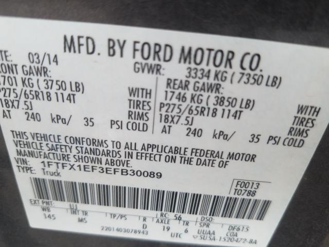 Photo 9 VIN: 1FTFX1EF3EFB30089 - FORD F150 SUPER 