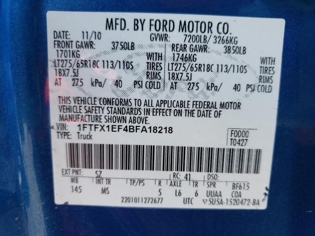 Photo 9 VIN: 1FTFX1EF4BFA18218 - FORD F150 SUPER 