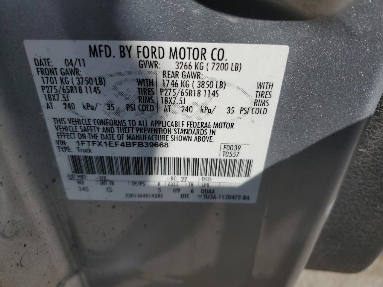 Photo 11 VIN: 1FTFX1EF4BFB39668 - FORD F-150 