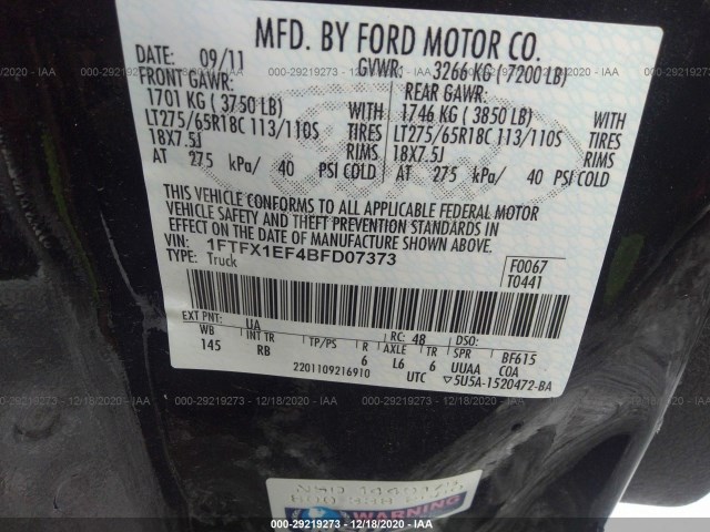 Photo 8 VIN: 1FTFX1EF4BFD07373 - FORD F-150 