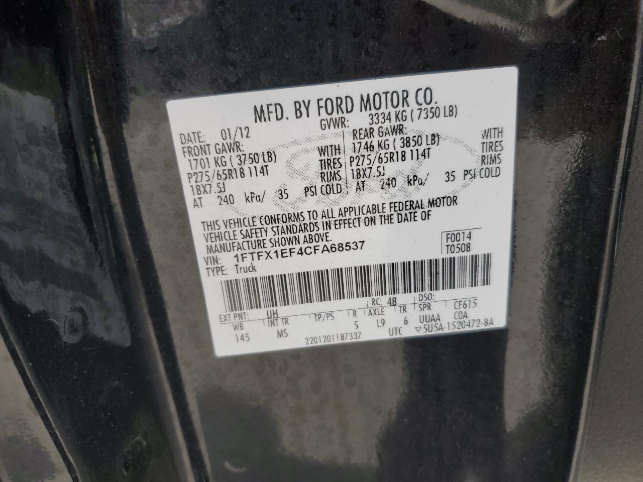 Photo 11 VIN: 1FTFX1EF4CFA68537 - FORD F-150 