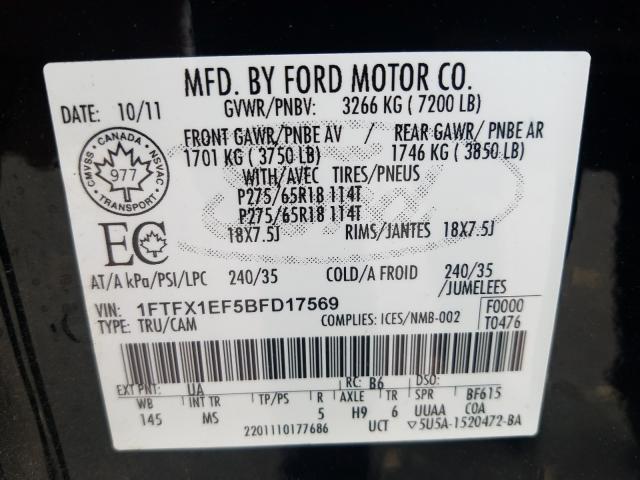 Photo 9 VIN: 1FTFX1EF5BFD17569 - FORD F150 SUPER 