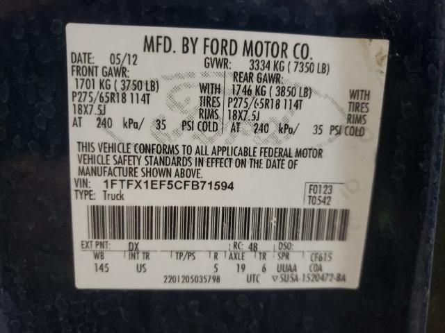 Photo 9 VIN: 1FTFX1EF5CFB71594 - FORD F150 SUPER 