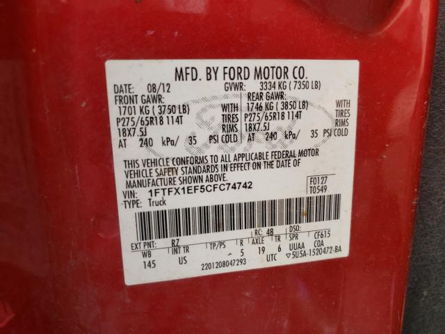 Photo 9 VIN: 1FTFX1EF5CFC74742 - FORD F150 SUPER 