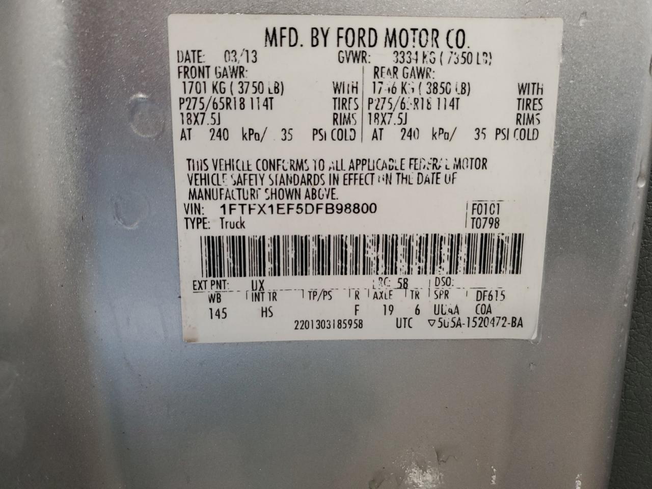 Photo 11 VIN: 1FTFX1EF5DFB98800 - FORD F-150 