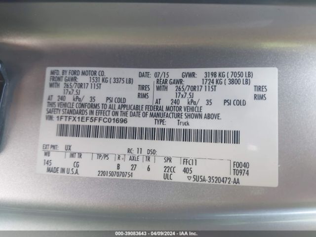 Photo 8 VIN: 1FTFX1EF5FFC01696 - FORD F-150 