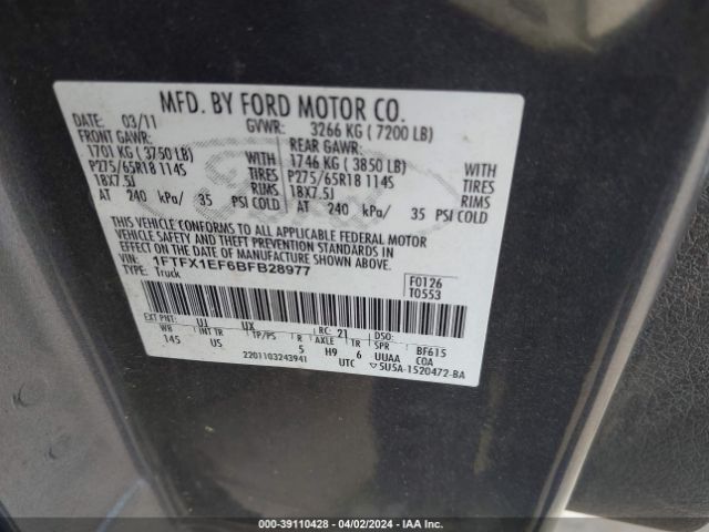 Photo 8 VIN: 1FTFX1EF6BFB28977 - FORD F-150 