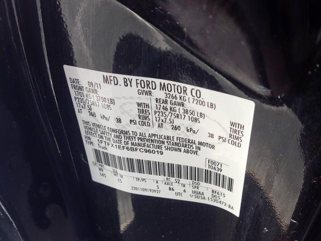 Photo 9 VIN: 1FTFX1EF6BFC96019 - FORD F150 SUPER 