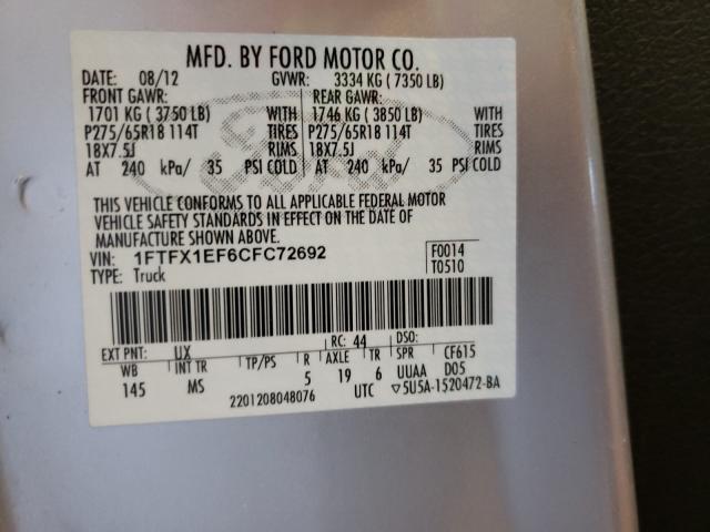 Photo 9 VIN: 1FTFX1EF6CFC72692 - FORD F150 SUPER 