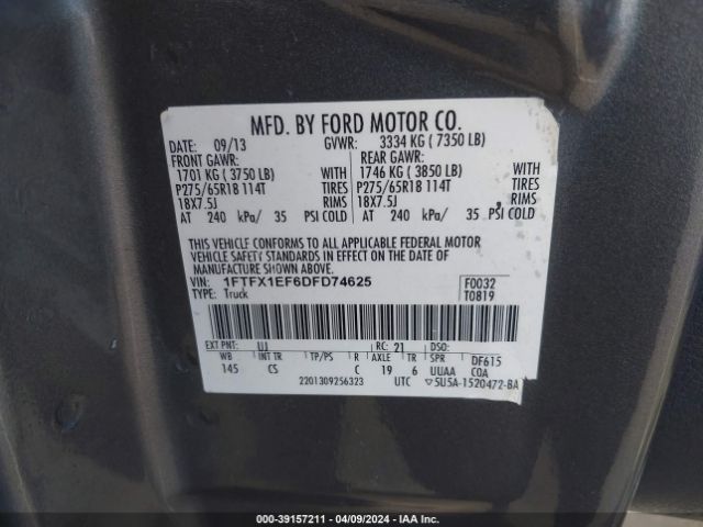 Photo 8 VIN: 1FTFX1EF6DFD74625 - FORD F-150 