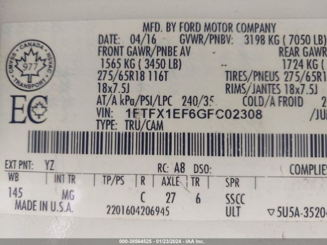 Photo 8 VIN: 1FTFX1EF6GFC02308 - FORD F-150 