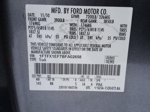 Photo 9 VIN: 1FTFX1EF7BFA02658 - FORD F150 SUPER 