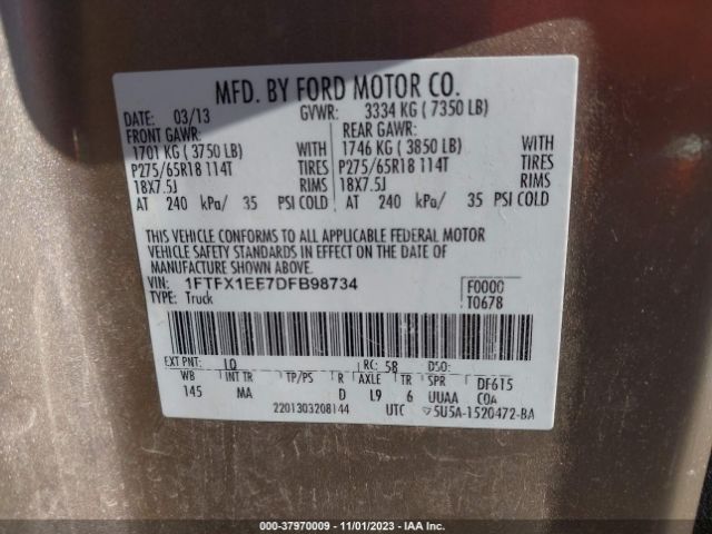 Photo 8 VIN: 1FTFX1EF7DFB98734 - FORD F-150 