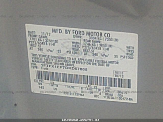 Photo 8 VIN: 1FTFX1EF7DKD67805 - FORD F-150 