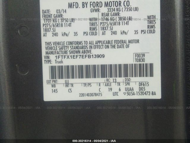 Photo 8 VIN: 1FTFX1EF7EFB13909 - FORD F-150 